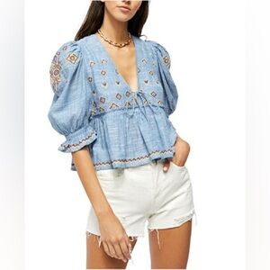 Free People Tallulah embroidered blouse